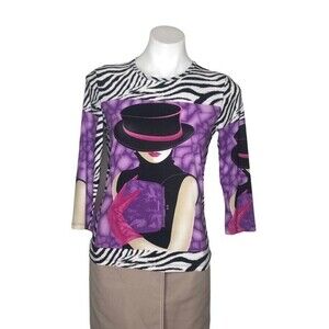 PETER NYGARD Petites Stretch Mixed Print Top Animal Print Womans Size Small